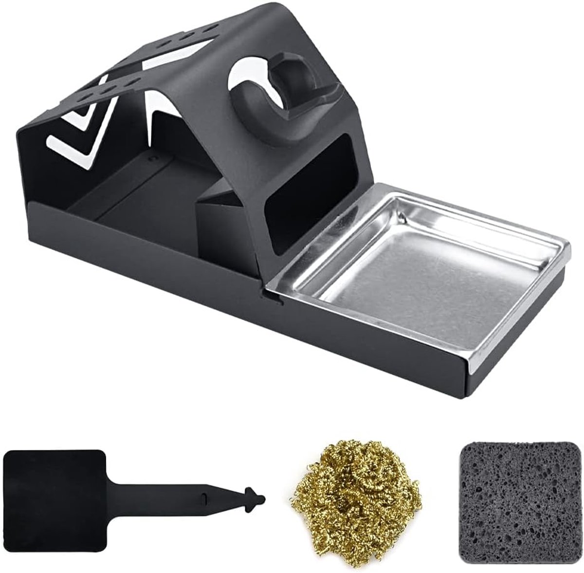 SnelShoppen - Soldering Iron Stand - Volledig Metalen Soldering Station met Tip Cleaner, Isolatiepad en Spons - Compact en Draagbaar voor Efficiënt La