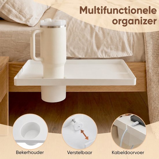 Multifunctionele organizer: bekerhouder, verstelbaar, kabeldoorvoer.