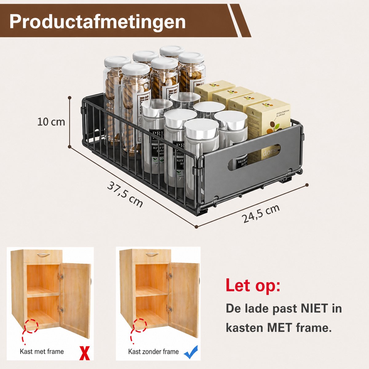 Keukenrek 2 Stuks - Uitschuifbaar Kastrek - Opbergrek voor Keukenkast en Gootsteenkast - Lade Organizer voor Kruiden en Keukenspullen - Zwart — cadeau in Cadeau-ideeën - foto 5