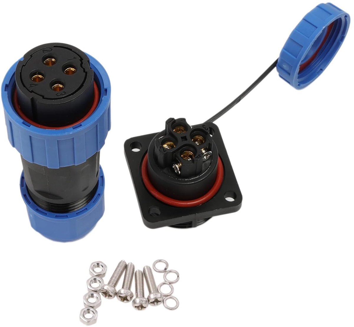 HangTon TY20 4 Pin Screw Terminal Waterproof Connector, 25Amp, Panel Mount Plug Socket for Marine Outdoor Power Device - ShopVlot