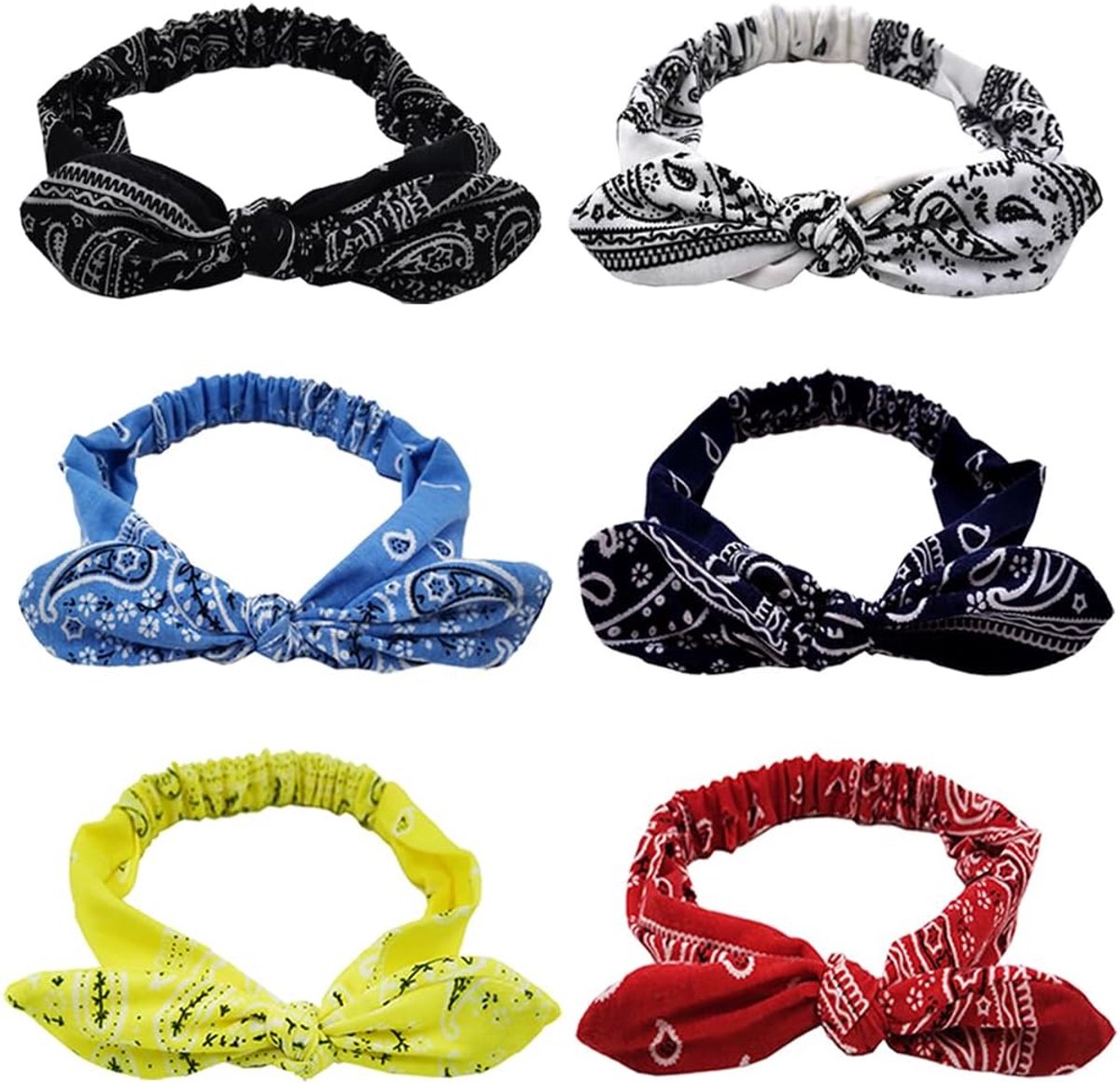 6 Stuks Elastische Paisley Bandana's Boho Haarbanden met Knoop en Verstelbare Strik voor Dames en Meisjes, Perfect voor Yoga, Make-up en Sportactiviteiten