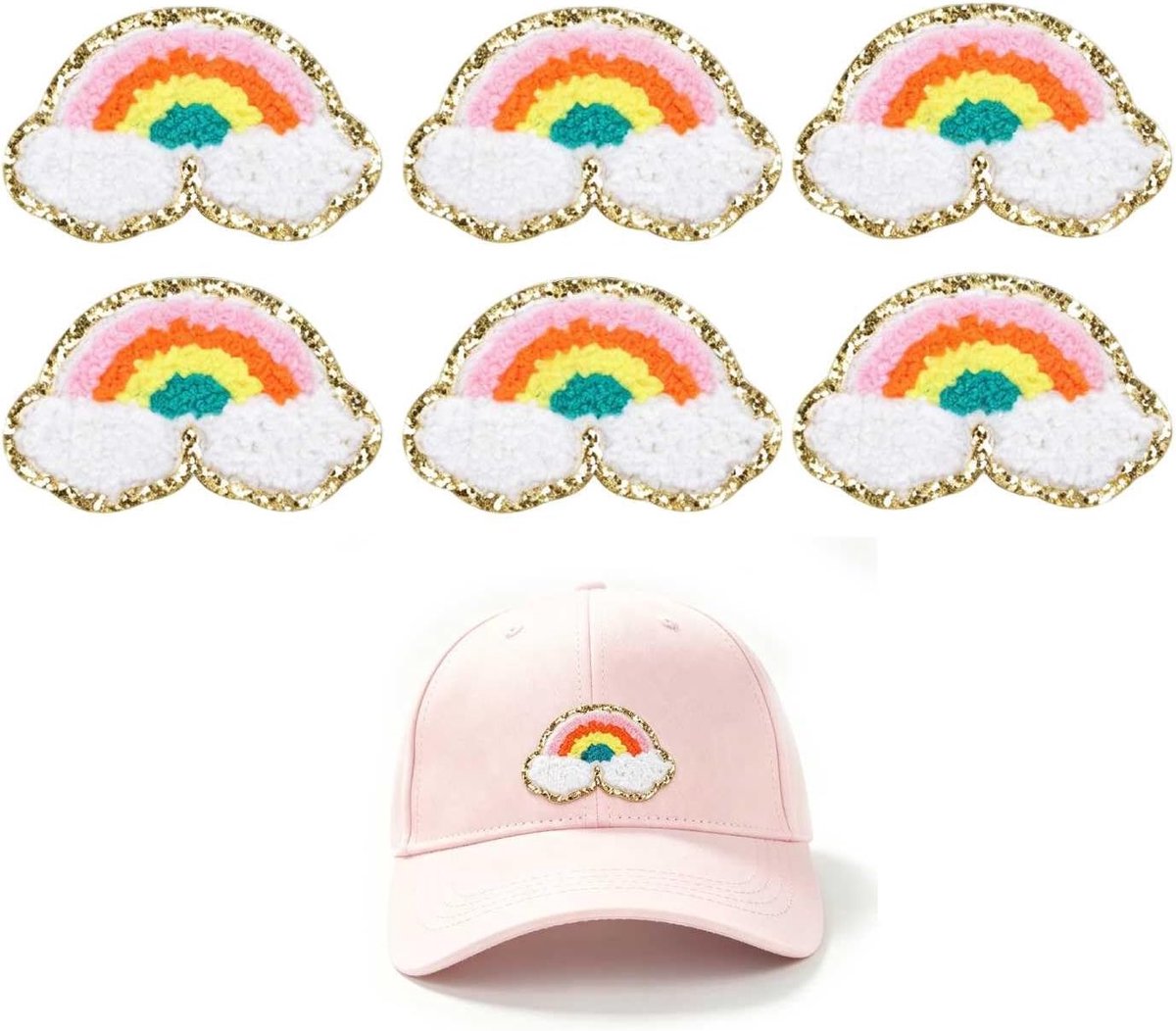 Set van 6 Regenboog Patches voor Strijkapplicaties, Schattige Chenille Borduurpatches voor Kinderen, Ideaal voor Kleding, Rugzakken en Jassen