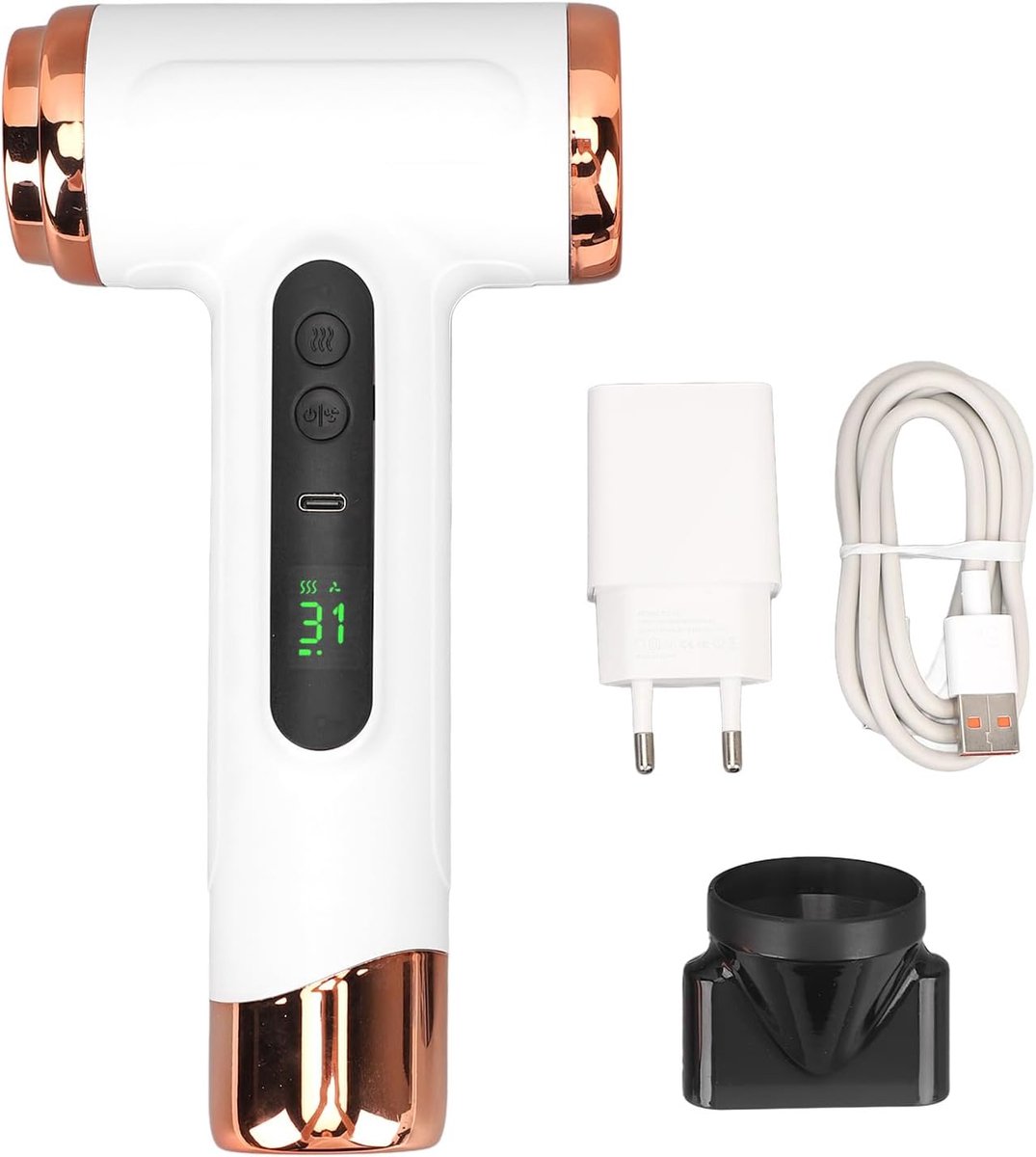 Draadloze Haardroger 200W – Draagbare Reisföhn met 15000 mAh Accu – Oplaadbare Föhn met Ionenluchtstroom, Warme & Koude Lucht – Voor Reizen, Slaapzaal & Buiten – EU-Stekker