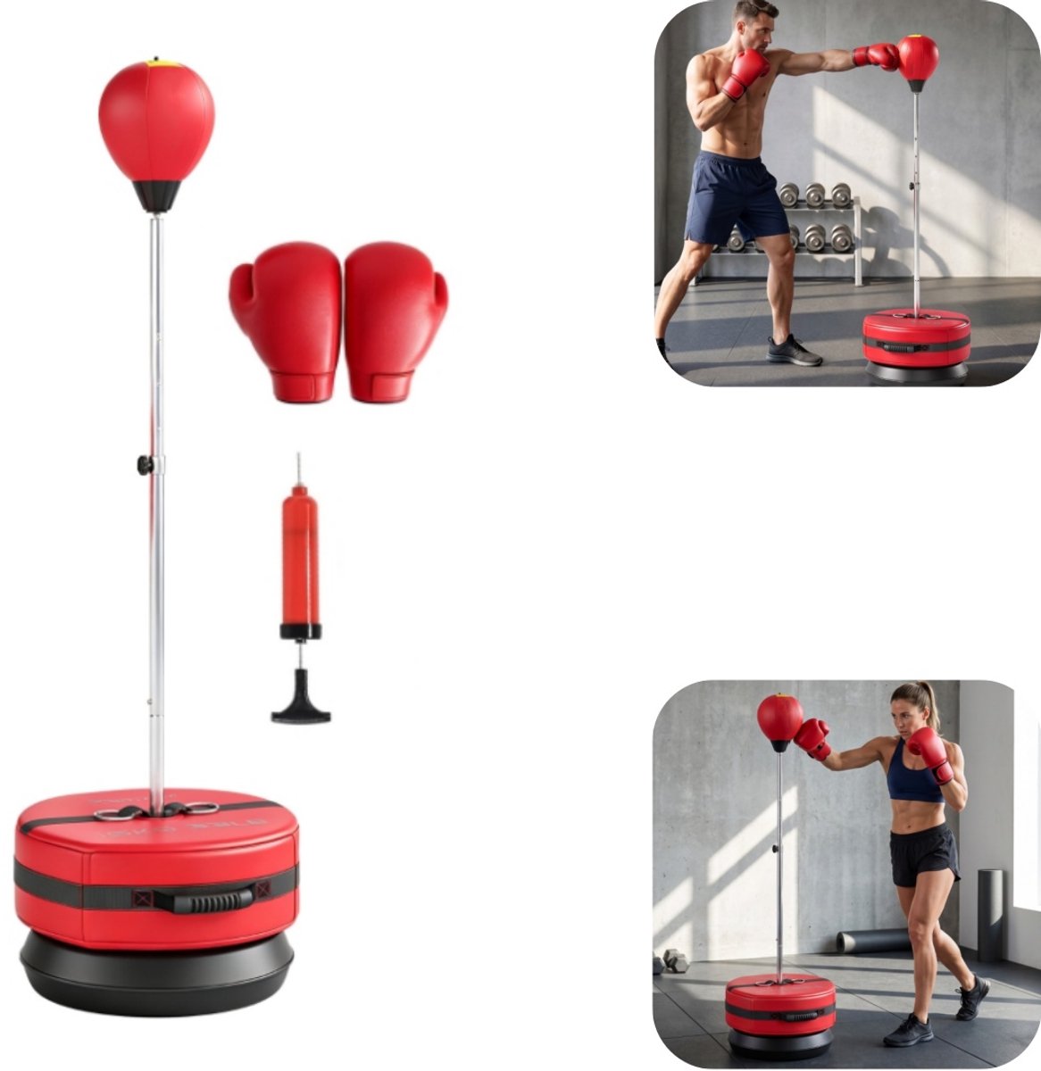 Zandzak - bokszak - vechtsport trainingsbal - trainingszandzak - rechtopstaande trainingsbal - inclusief luchtpomp - met standaard - hoogte verstelbaar - sportaccessoires - geschikt voor boksers, sport, binnengebruik (rood, 43*145cm)