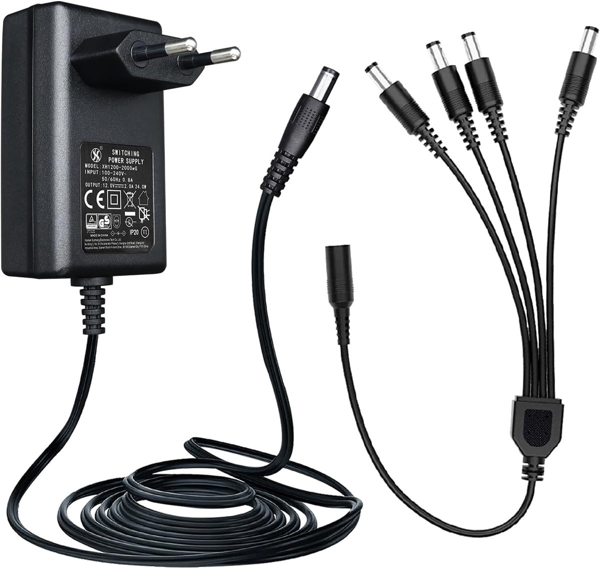 12V 2A/2000mA Power Adapter, AC 100-240V 50/60Hz to DC 12V 2A/2000mA 24W Wall Charger with 4 Way Power Splitter Cable - ShopVlot