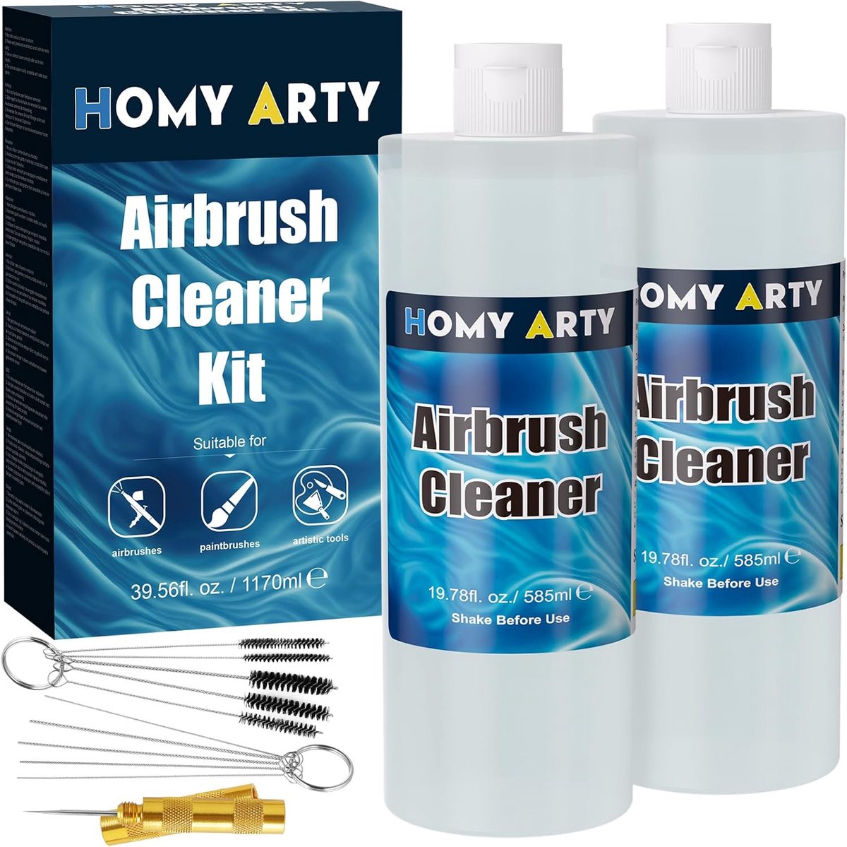 HOMY ARTY Airbrush Cleaner, 1250 ml, with Cleaning Brushes and Cleaning Needles, Airbrush Cleaning Kit for Acrylic - ShopVlot