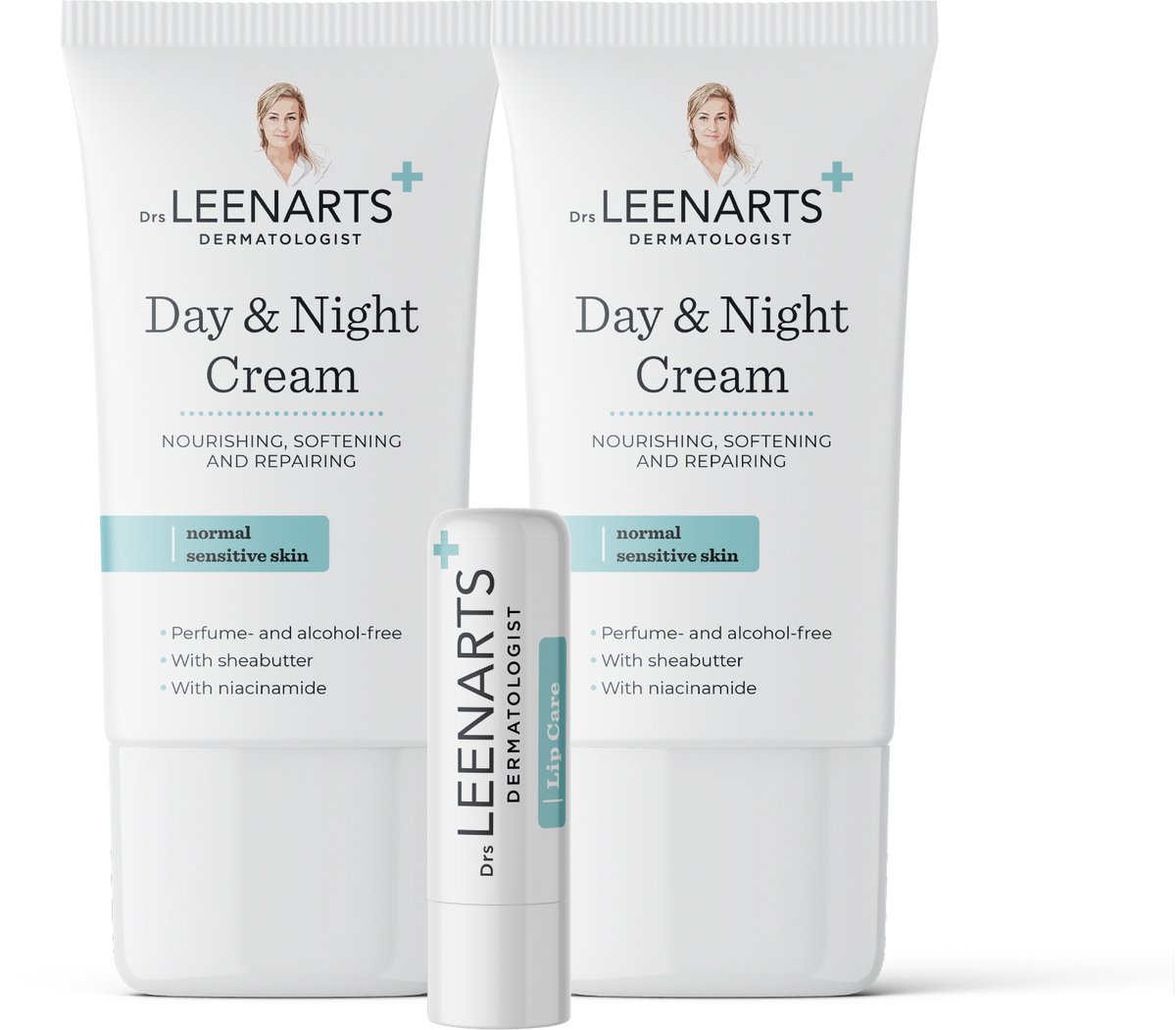 Drs Leenarts 2x Dagcrème en Nachtcrème in 1 – 2 x 50 ml met 1 lipbalm – Parfumvrij – Voedt droge & gevoelige huid