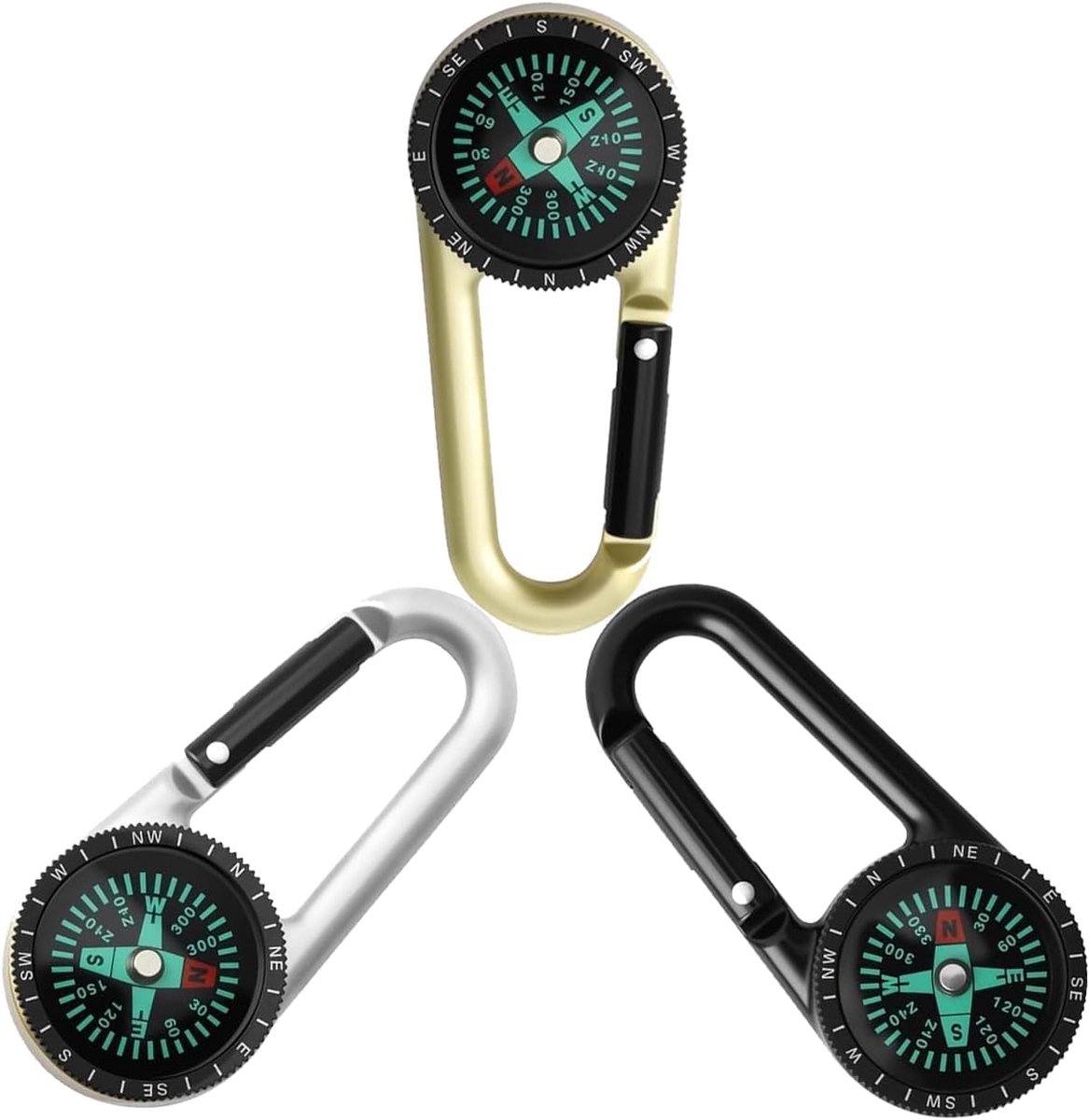 3 Metal Mini Compasses with Carabiner for Hiking, Travel and Camping - ShopVlot