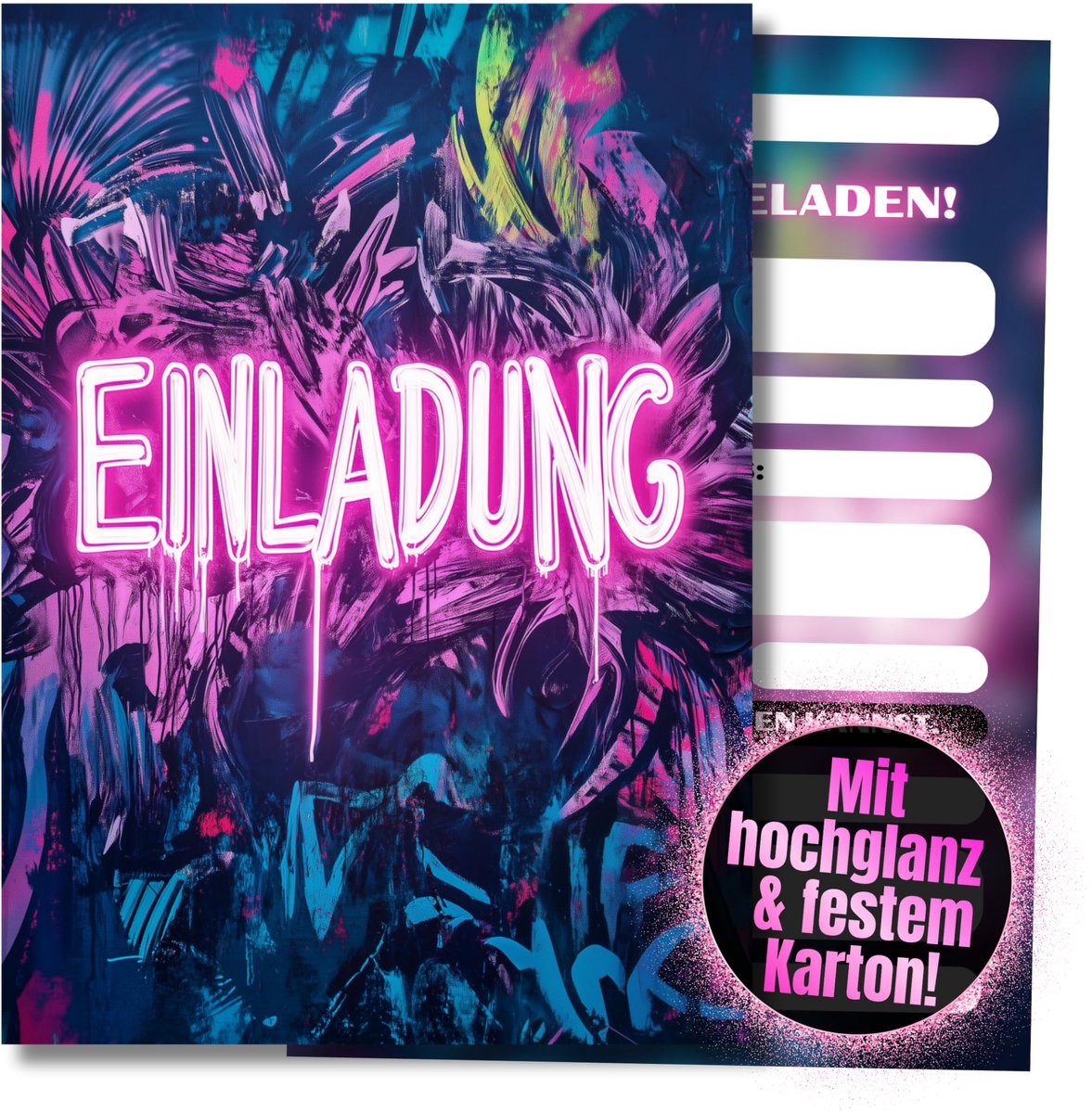 HIDEBLOOM Graffiti-uitnodigingskaarten voor kinderverjaardag voor jongens en meisjes, 12 stuks, DIN A6 (10,5 cm x 14,8 - ShopVlot