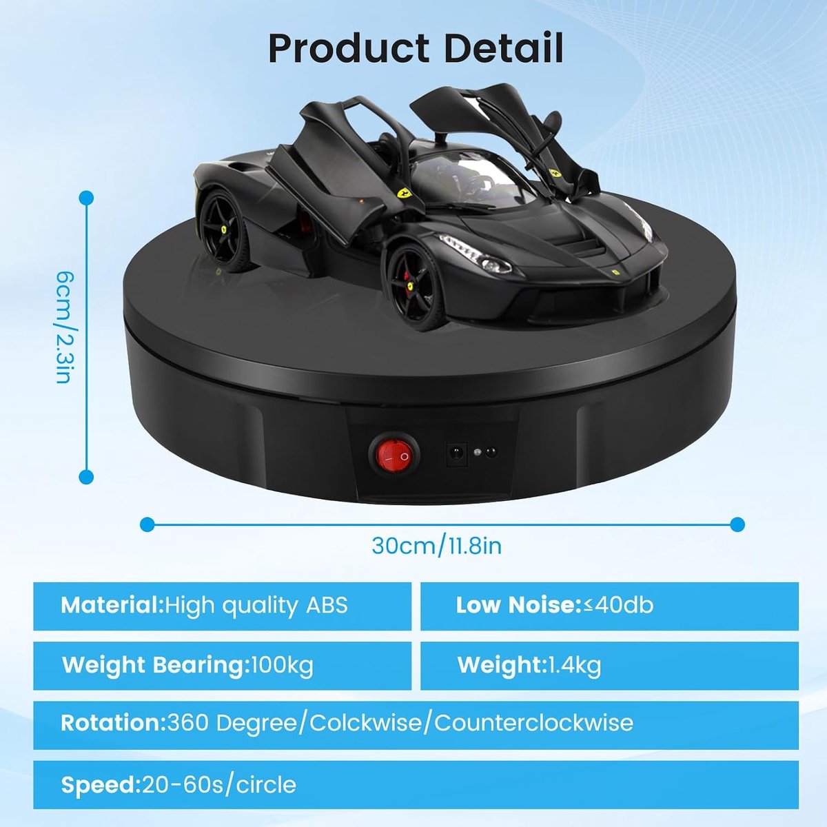 Electric Turning Plate, 30 cm, 100 kg, Rotatable, 360 Degree Control and Speed Adjustable, Turntable for Photography - ShopVlot