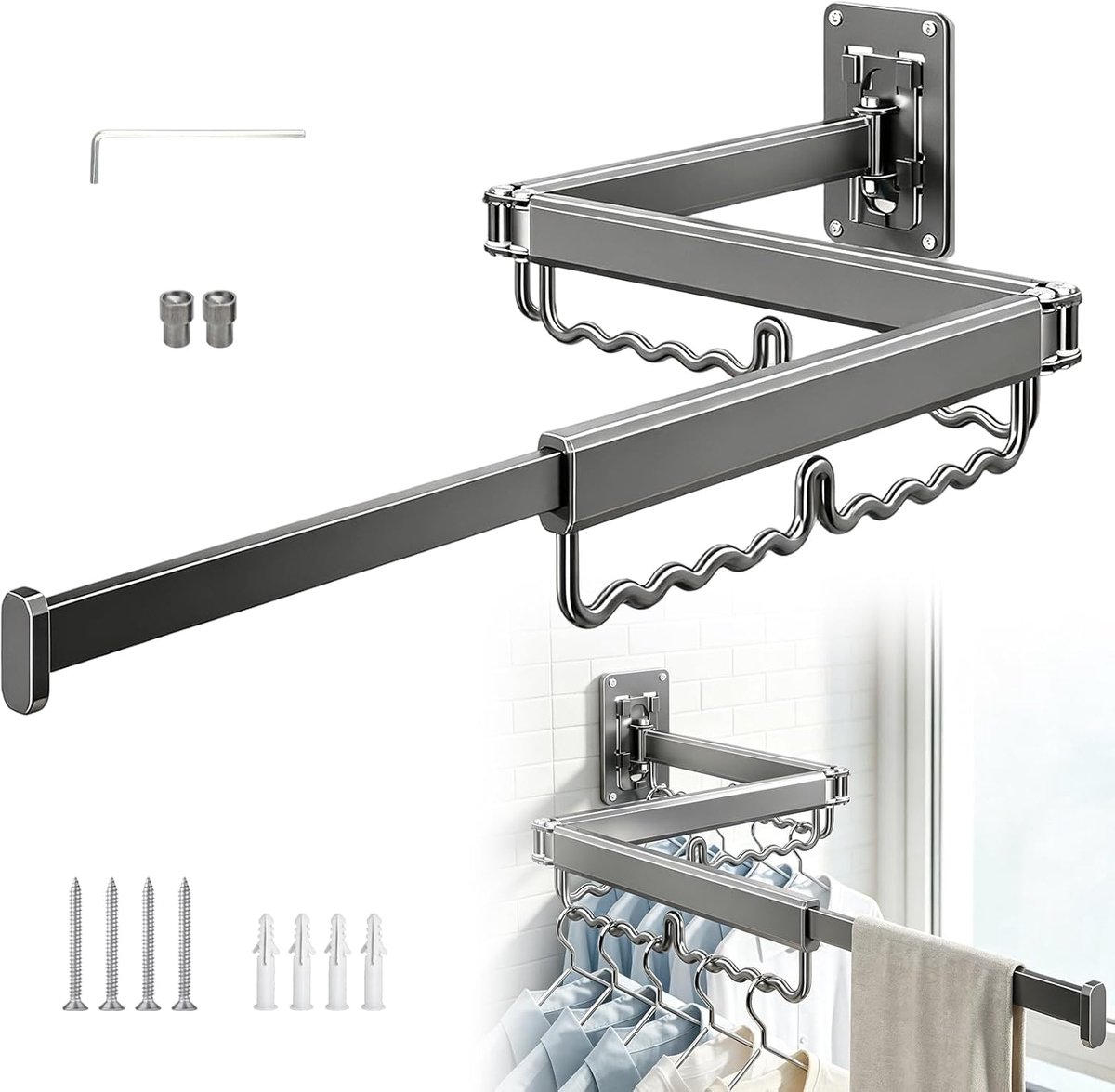 Droogrek wandmontage 127 cm, 3-voudig opvouwbaar wasrek - ShopVlot