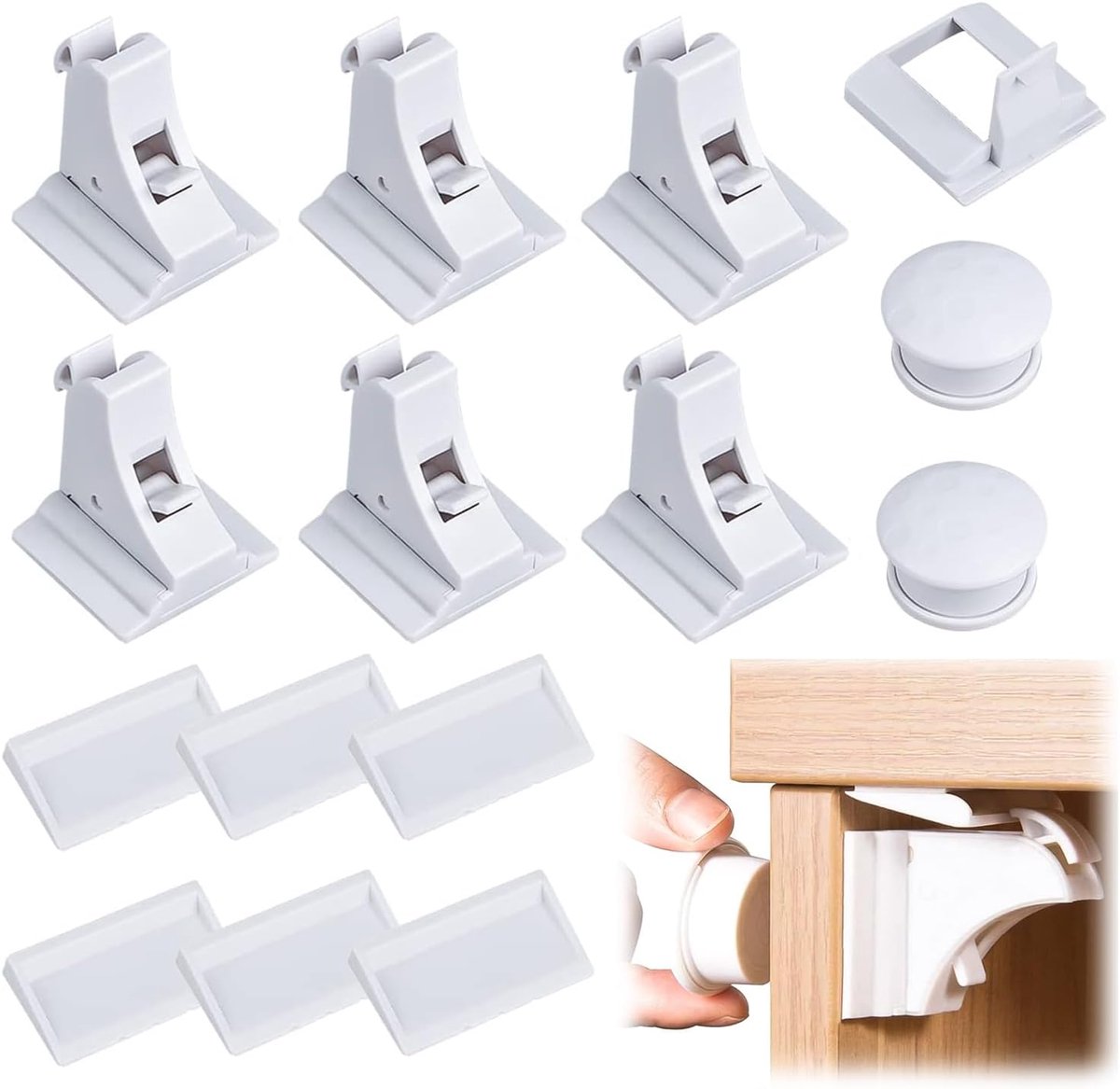 Kinderbeveiliging, 6 stuks, inclusief 2 magnetische kinderbeveiligingssleutels, babyveiligheid, magnetisch kastslot - ShopVlot