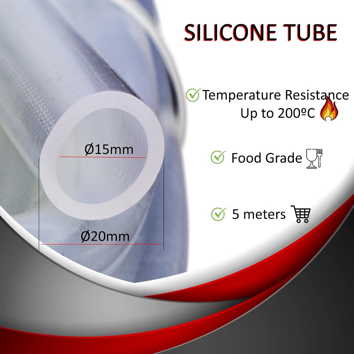 Transparent Food Silicone Hose, FDA 15mm.int x 20mm .Ext, Transparent Hose, High Temperature 5m - ShopVlot