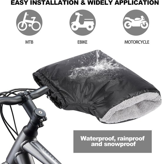 1 Paar Stuurhandschoenen - Handmoffen - Extra Gewatteerde Fietswanten - Reflecterend Strepen - Winter - Waterdicht - Scooter Handschoenen - voor Motorfiets, E-Bike, MTB, Fiets - One Size: 30x33cm - Universele Stuurhandschoenen - Zwart — afbeelding 5