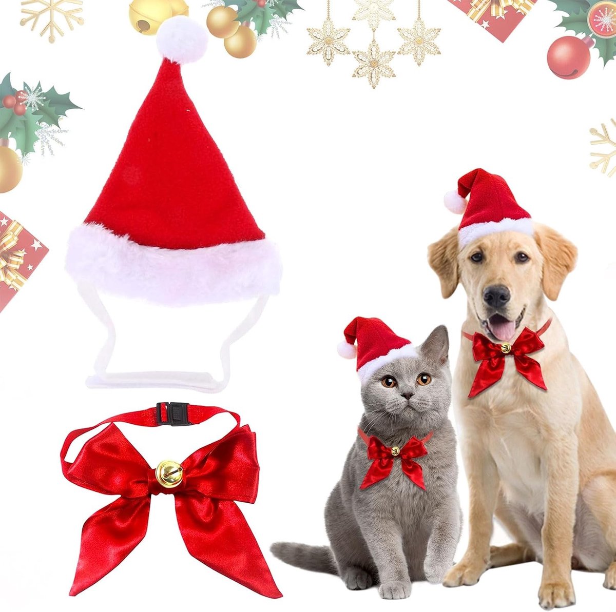 Kersthoed voor Honden en Katten, Verstelbare Kerstkostuum Accessoires, Feestelijke Dierenhoed voor Huisdieren