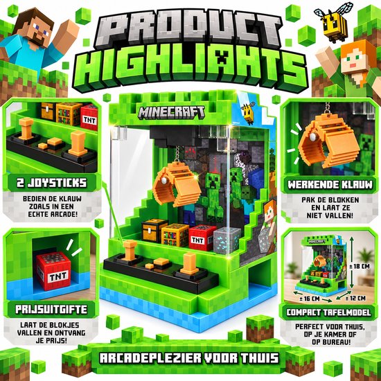 A Ambassador® Minecraft Grijpmachine - Incl. 6 blokken met prijzen - Arcade - Klauwkraan - Coin Pusher - Snoepautomaat - Spelletjes - Games van Ambassador — afbeelding 3