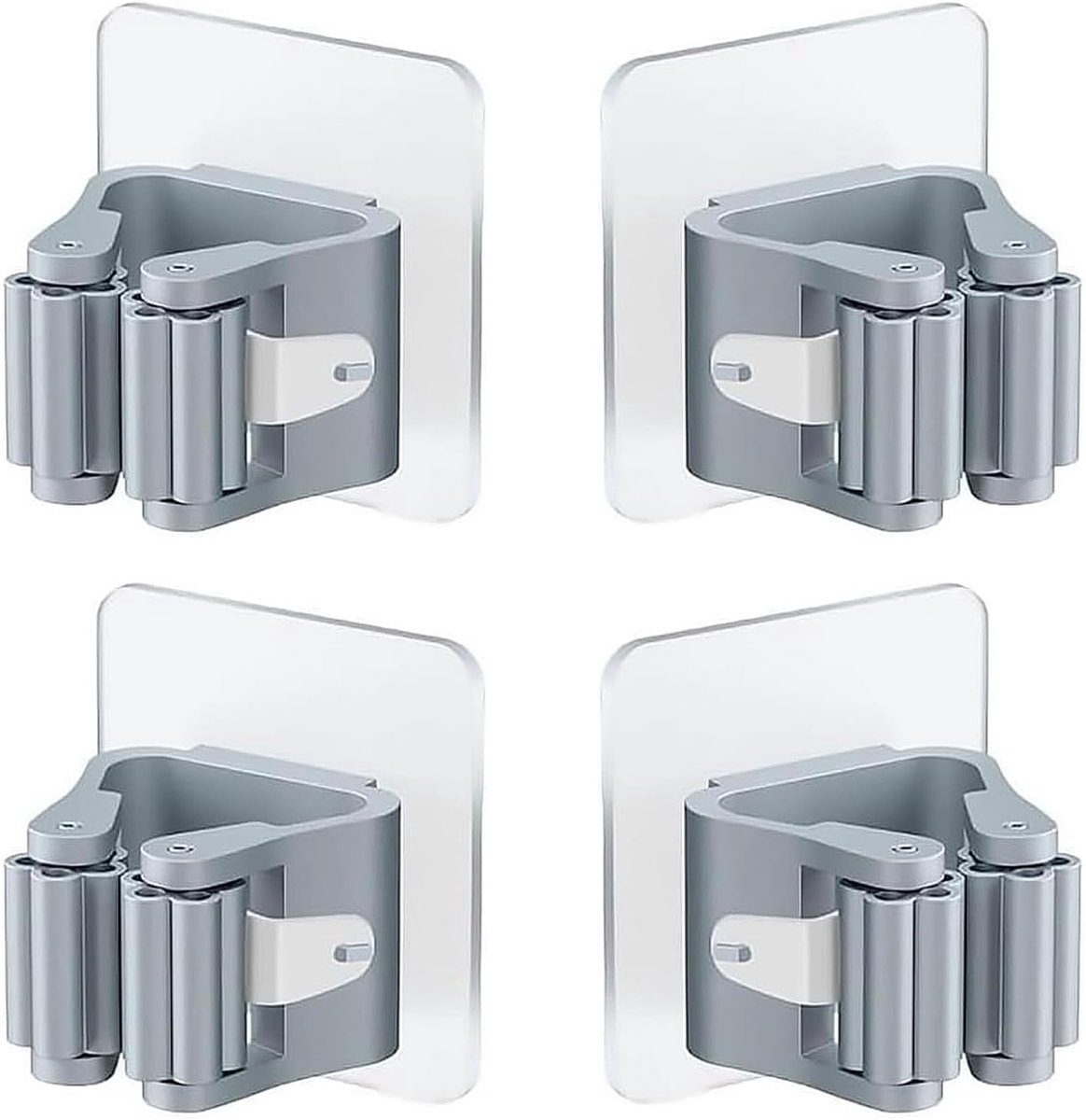 KZQ 4 Stuks Wandhouder voor Dweil en Bezem, Zelfklevende Multifunctionele Bezemhouder, Borstelhouder voor Muur, voor Badkamer, Keuken, Kantoor, Kast, Tuin en Garage, Grijs