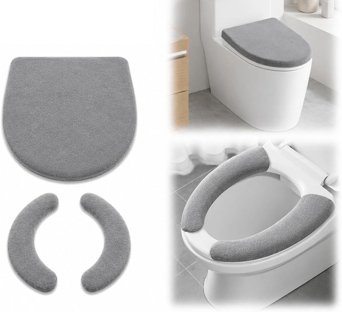 Set van 2 wc-dekselhoezen en wc-kussens, stofdicht en hygiënisch, elastisch materiaal voor de meeste huishoudelijke - ShopVlot