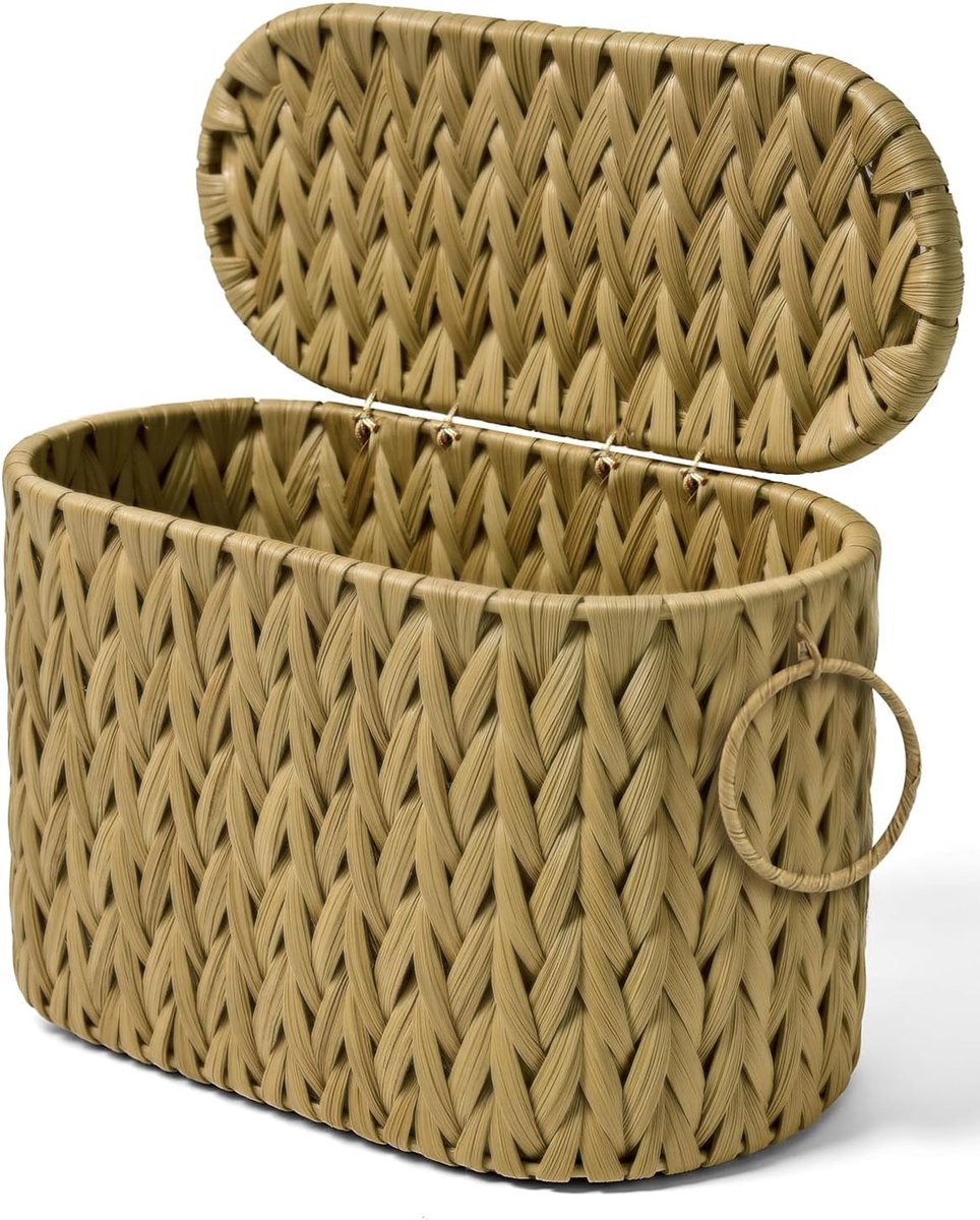 Rotan mand voor toiletpapier met deksel, tijdschriftenhouder, geïntegreerd ontwerp, opbergbak voor wc-papier, wc-papier opbergdoos, huishoudelijke organizer Geel