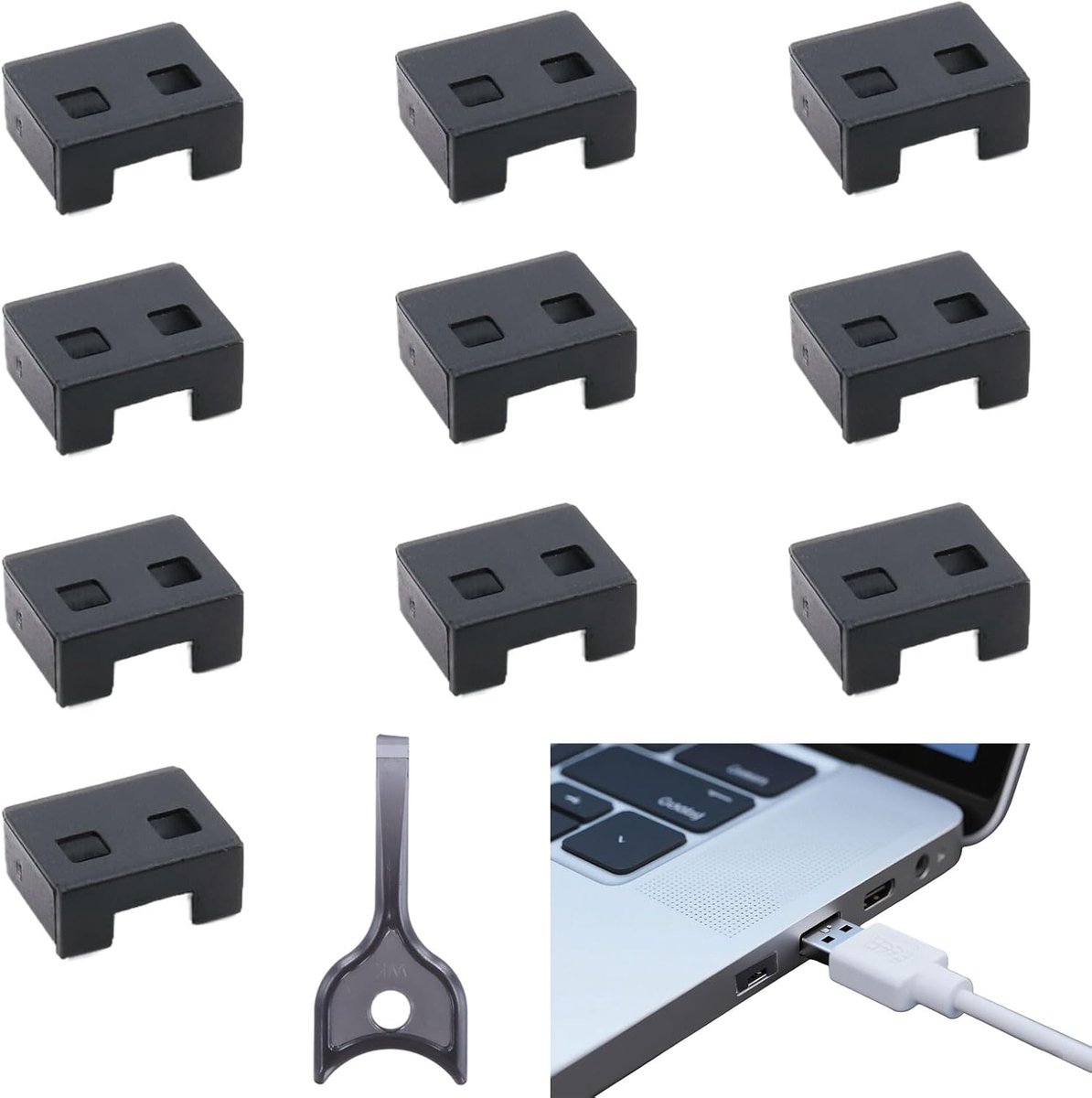 10 stuks USB A-poortblokkers, USB-veiligheidsslot ter bescherming van gevoelige gegevens, afneembare en vochtbestendige USB 2.0/3.0-connectoren, bescherming tegen ongeoorloofde toegang