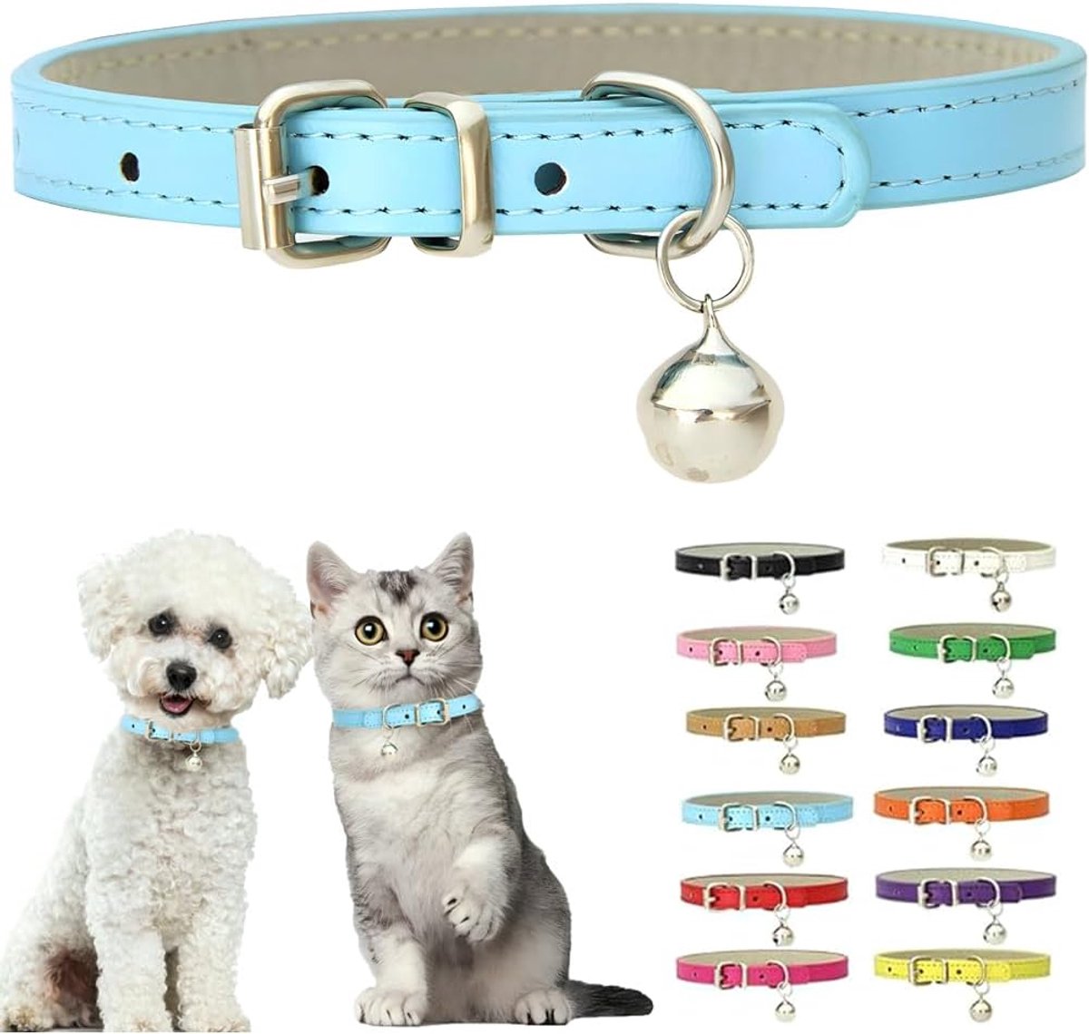 Puppyhalsband met belletje, PU-leer kittenhalsband met belletje zachte XXS hondenhalsband voor kleine honden verstelbare gesp voor kleine teacup XXS extra kleine mannelijke jongens katten als