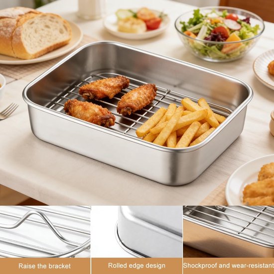 Ovenschaal voor airfyer, 20 x 15 x 5 cm, vierkante ovenschaal met druiprooster en hittebestendige handgrepen, heteluchtfriteuse-accessoires voor Ninja, Cosori, Philips — afbeelding 4