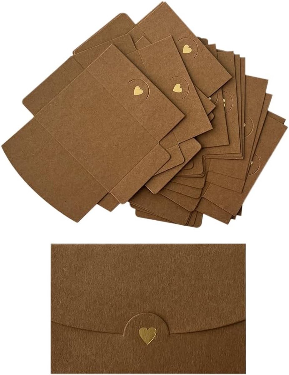 40PCS Kraftpapier Enveloppen, Mini-Enveloppen, Mini-Cadeaubon-Envelops, met Hartsluiting, Voor Uitnodigingen, Ansichtkaarten, Bruiloften, Doe-Het-Zelf-Cadeaubonnen, Kerstmis Valentijnsdag