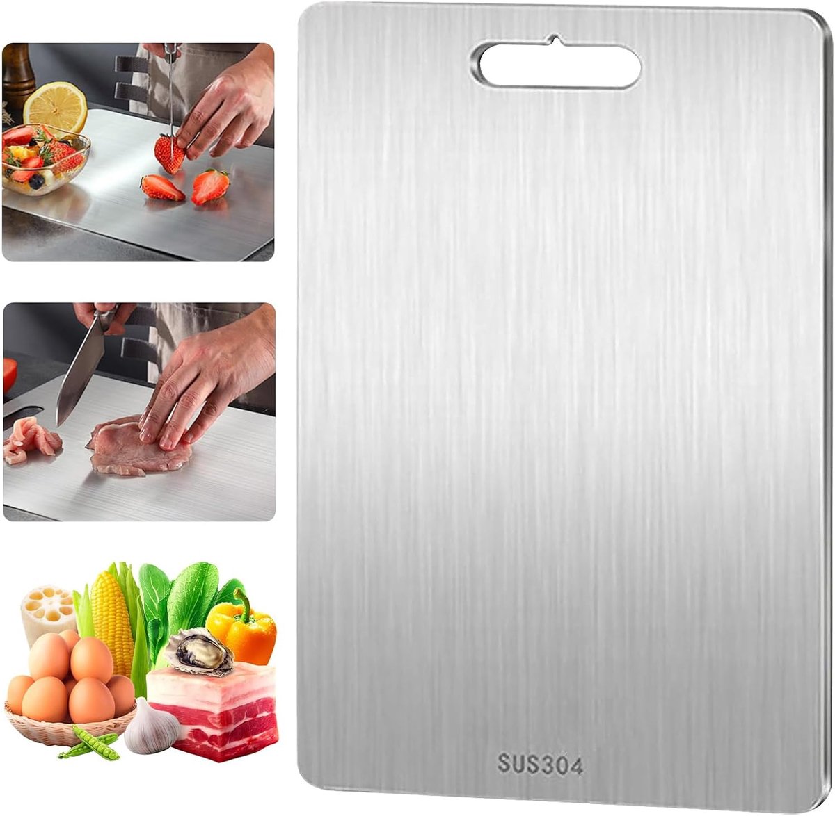 Snijplank van roestvrij staal, titanium snijplank voor de keuken, dubbelzijdige snijplank van voedselveilig titanium, 100% puur titanium, voor het snijden van vlees, groenten en fruit
