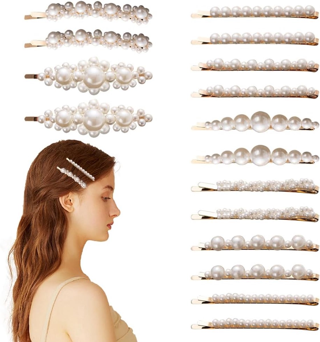 16 stuks parelhaarspeldjes, schattige vintage haarspelden, modieuze decoratieve accessoires, elegante parelhaarspeldjes en glijbanen, antislip zijclips voor vrouwen en meisjes, kappers, make-up