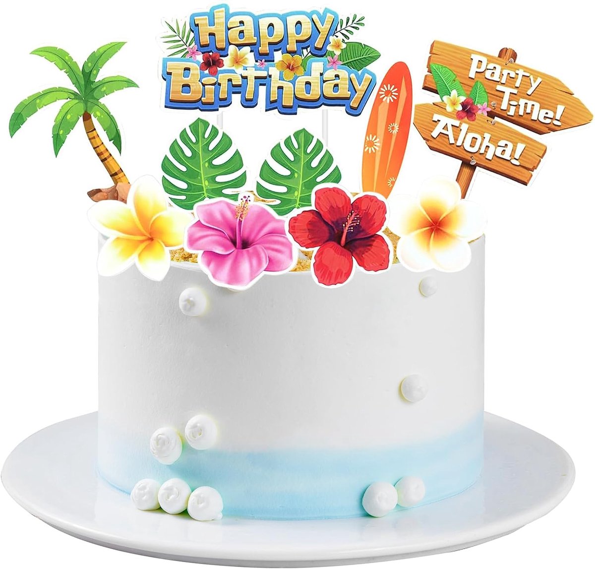 Taartdecoratie, 10 stuks Hawaï-taartdecoraties, Happy Birthday taarttoppers, cupcaketopper, Hawaii voor zomerfeest, verjaardagsfeest