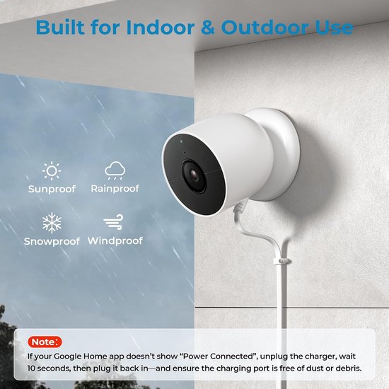 Platte Stroomkabel voor Google Nest Cam (Batterij) 2e Gen. 6M/20FT — afbeelding 4