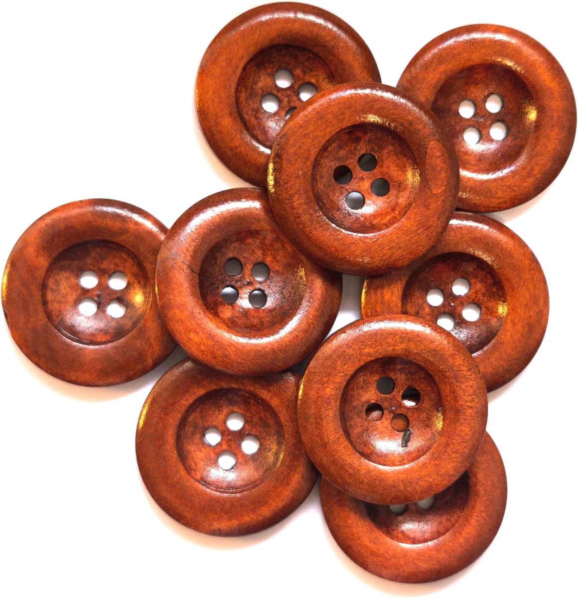 Knopen donkerbruin 35mm bruin - 4 gaten - om op te naaien, naaien, knutselen, voor scrapbooking - ronde houten knopen - mantelknopen, jasknopen