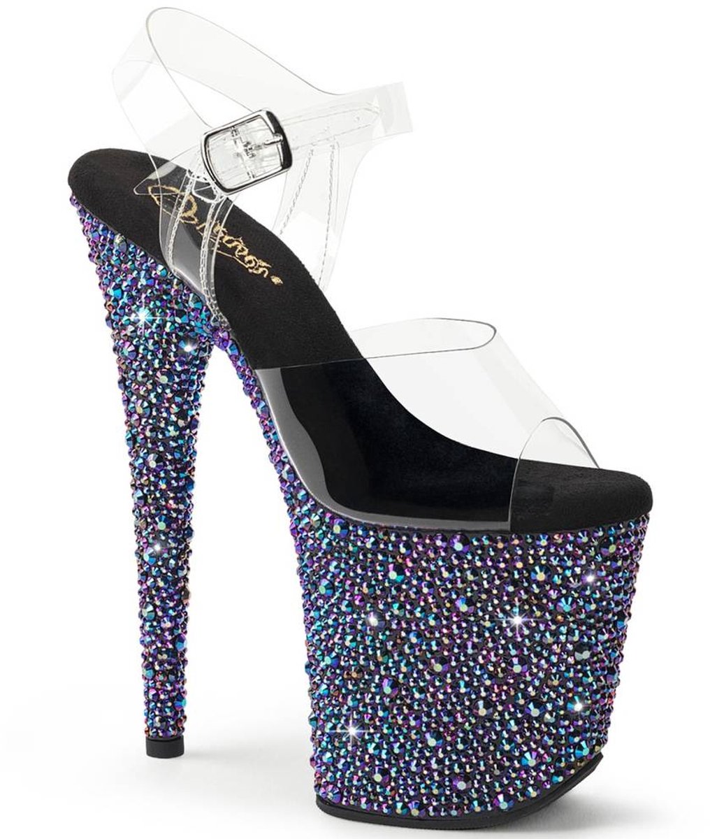 Pleaser - BEJEWELED808MS Sandaal met enkelband, Paaldans schoenen - US 12 - 42 Shoes - Zwart/Multicolours