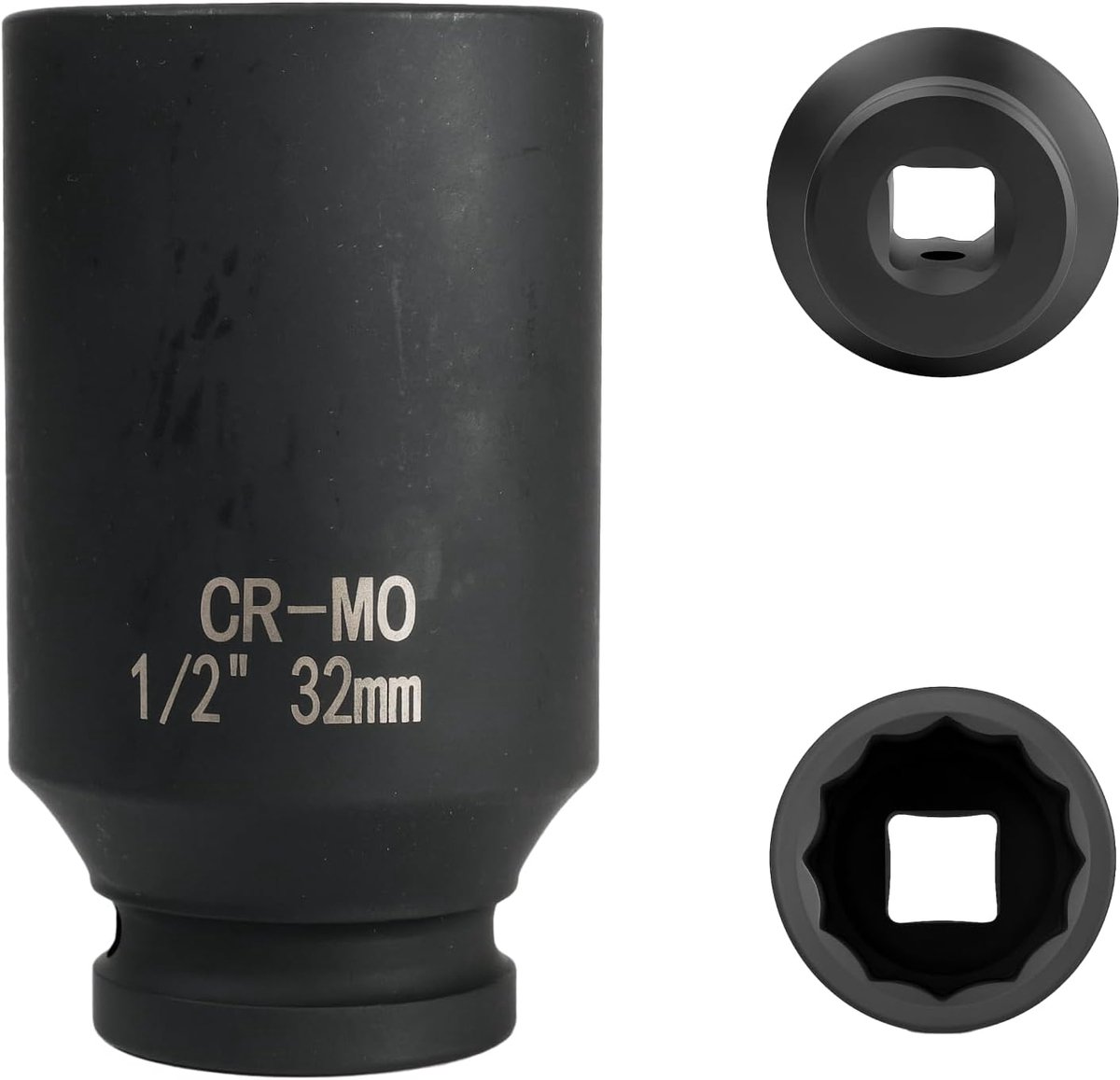 Dopsleutel 32 mm 1/2 inch, 12-kant, slaghuls 1/2 32 mm, chroom-molybdeenstaal CR-MO (zwart)