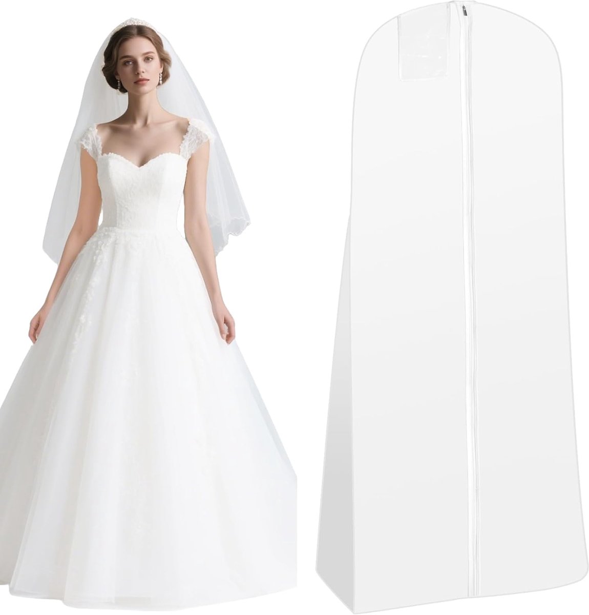 Kledingzak, lengte 180 cm, kledingzak, bruidsjurk, kledinghoes, lang, met ritssluiting, transparante tas, stof- en waterdicht, geschikt voor trouwjurken, formele kleding enz