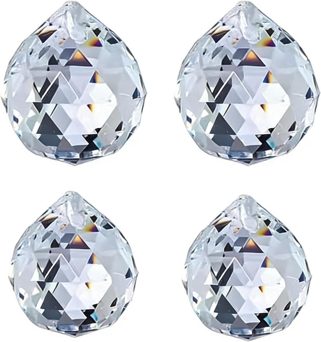 4 stuks kristallen zonnevanger, bal, prisma, regenboogkristal, 30 mm en 40 mm, gefacetteerde decoratie, transparante zonnevanger voor huis, tuin, kroonluchter, kerstboom