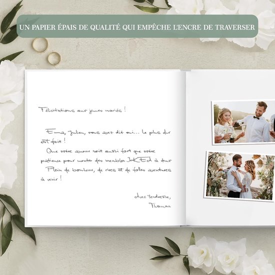 Gastenboek voor bruiloft, 120 pagina's, blanco, elegant eucalyptus-design, boek voor felicitaties, herinneringen en foto's — afbeelding 3