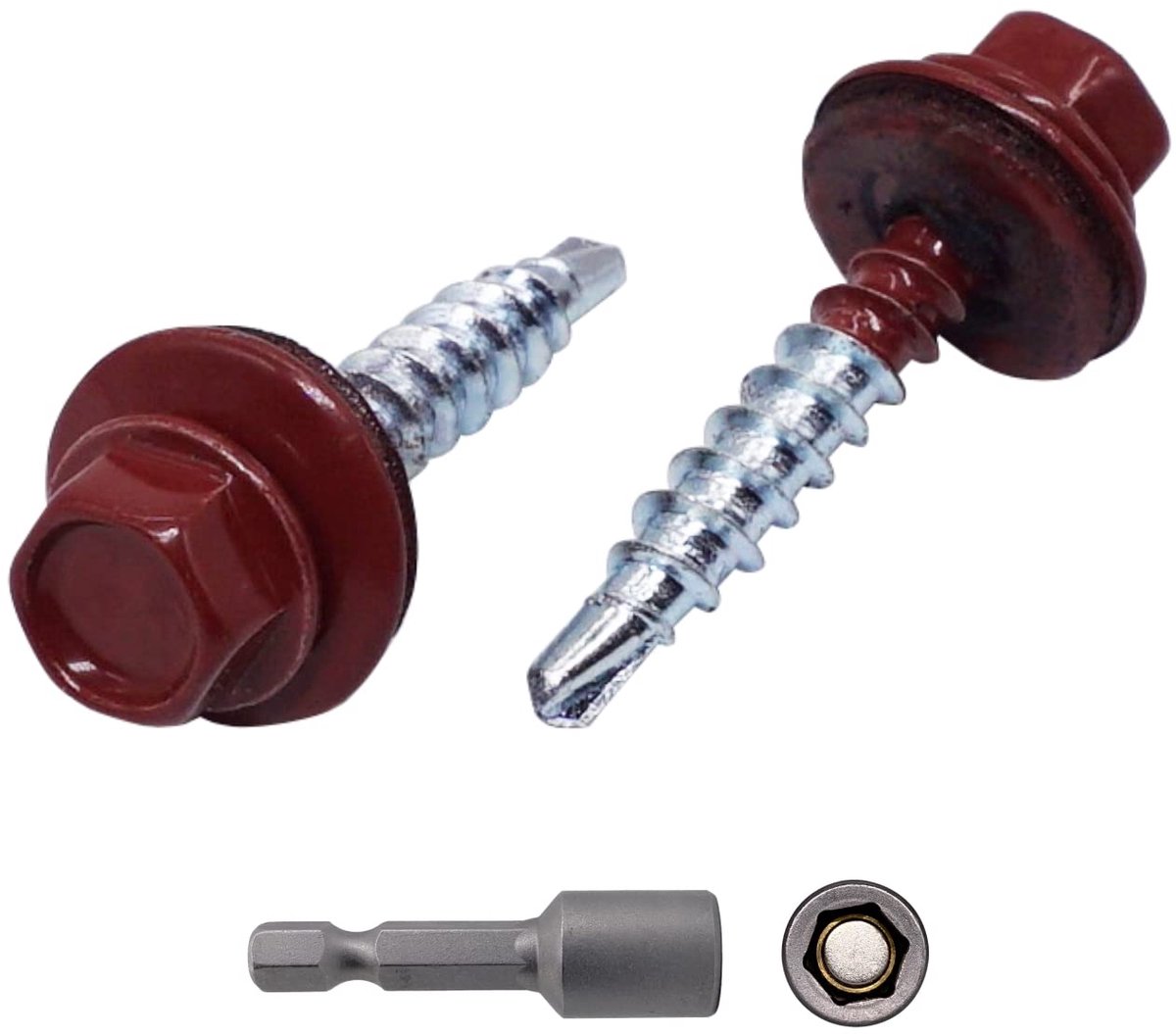 Set van 150 metalen dakschroeven, 4,8 x 25 mm, zelfborende schroeven met EPDM-ringen, zeskantschroeven van plaatstaal (150, oxide rood RAL 3009)