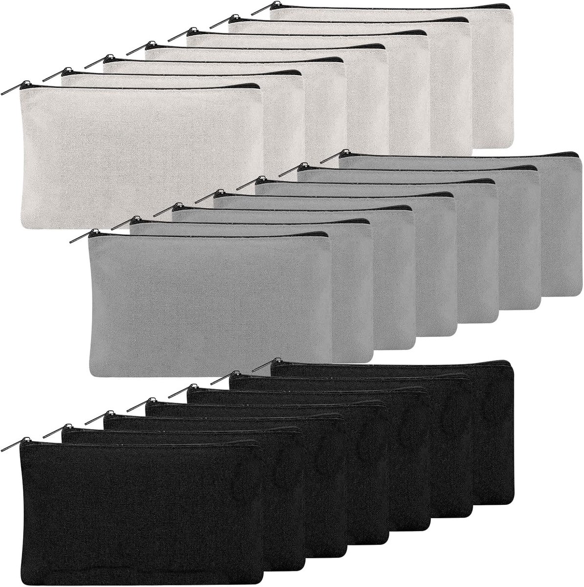 21 stuks DIY blanco stoffen zakjes, blanco stoffen pennenetui voor op reis, toilettas met ritssluiting, make-uptas voor doe-het-zelf thuiswerk, make-up, documententas, bruidsmeisjesgeschenk, 21 x 12 cm, zwart, grijs en wit., Geen