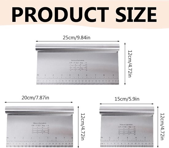 3 stuks van roestvrij staal 15/20/25 cm, deegsnijder met schaal, anti-aanbaklaag, vaatwasmachinebestendig, bakgerei voor cake, pizza, koekjes — afbeelding 2