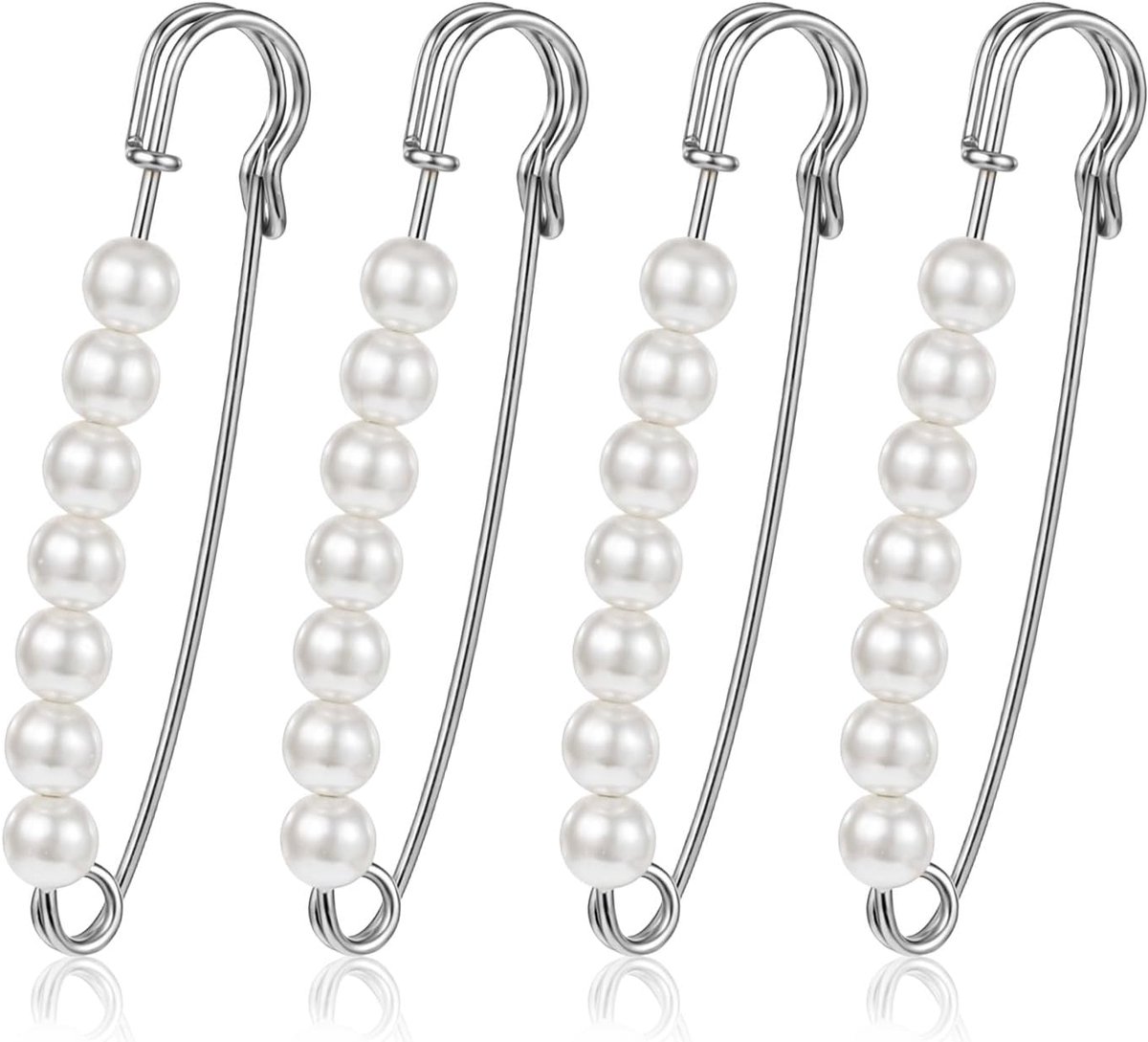 Broches, dames zilveren broches voor kleding Grote veiligheidsspelden Broches Anstecknadeln veiligheidsspeld ketting met parels brochesnaald voor truien, sjaals, rokken (zilver)