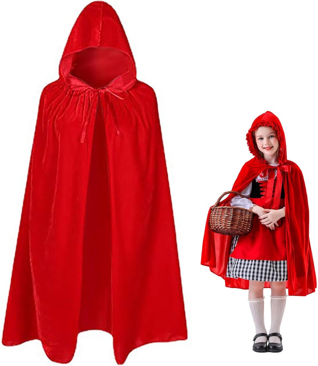 Rode cape met capuchon, vampiercape voor kinderen, uniseks mantel met capuchon voor Halloween Kerstmis (90 cm), halloween mantel, jongens en meisjes verkleedkostuum, cosplay accessoires