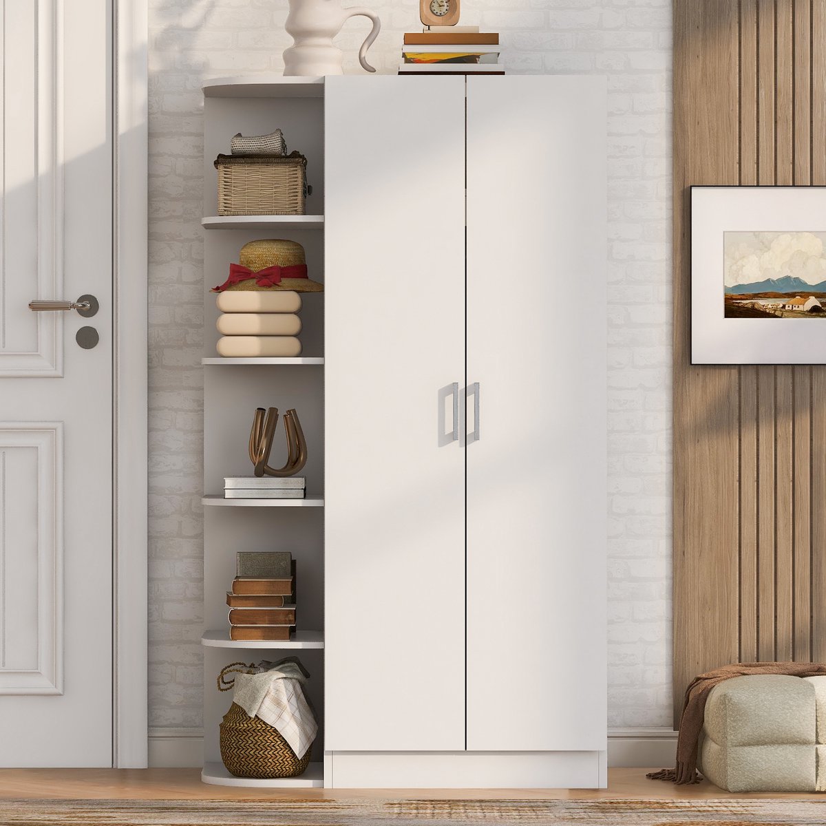VVBV Kledingkast 90x55x170 cm – Opbergruimte, Lades en Legplanken – Modern Design – Krasbestendig – Voor Woonkamer – Voor Slaapkamer – Wit