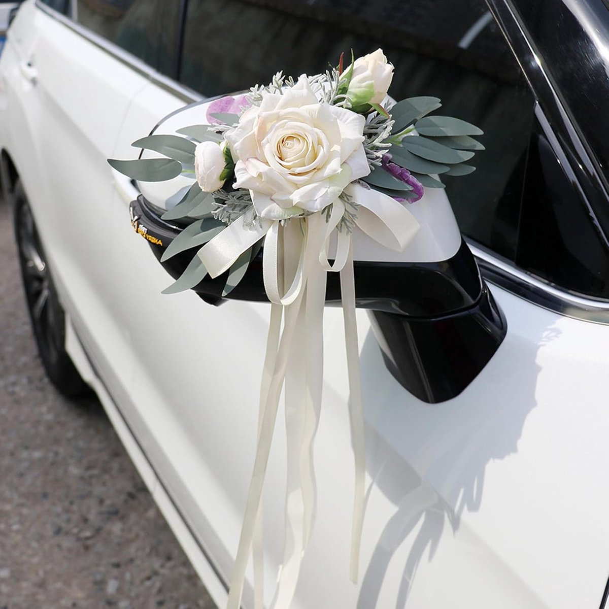 2 stuks bruiloftsautoversiering, simulatiebloem, autoversiering, bruiloftsdecoratie, auto met zuignappen, autodecoratieartikel voor autospiegel, bruiloftsauto's, verjaardagsfeesten, enz