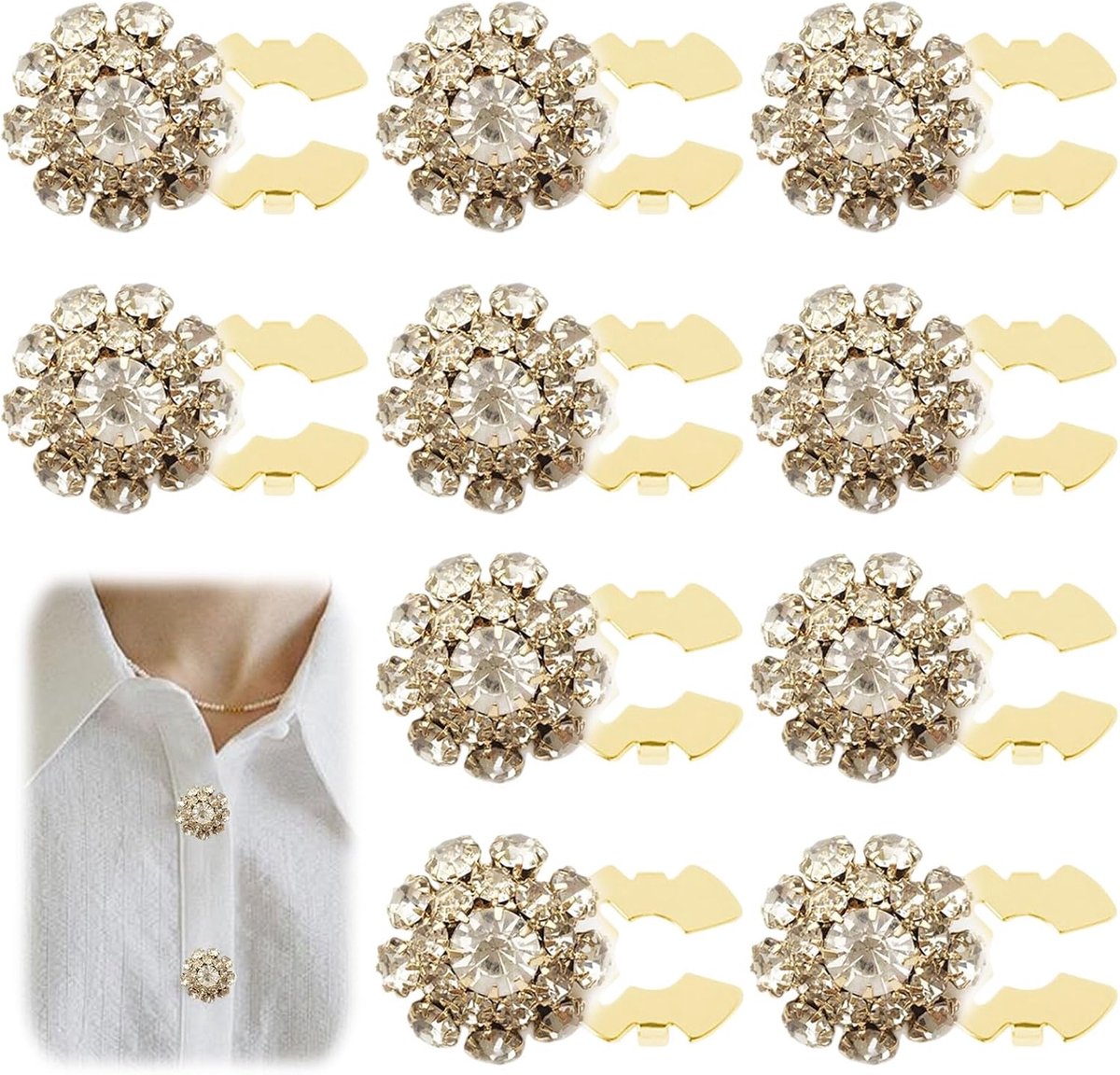 10 Stuks Strass Knop Covers Afneembaar Kristal Versiering Voor Damesbloes Hemden Jeans Naaien Ambacht Goud