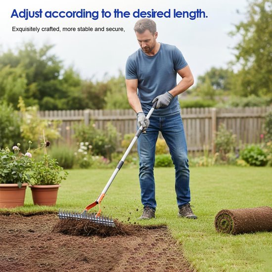 Verticuteerhark met steel, 170 cm, metalen snijhark, tuin, afneembaar, verstelbare verticuteerhark, handverticuteerhark, verticuteerhark voor gazon, binnenplaats, tuin — afbeelding 4
