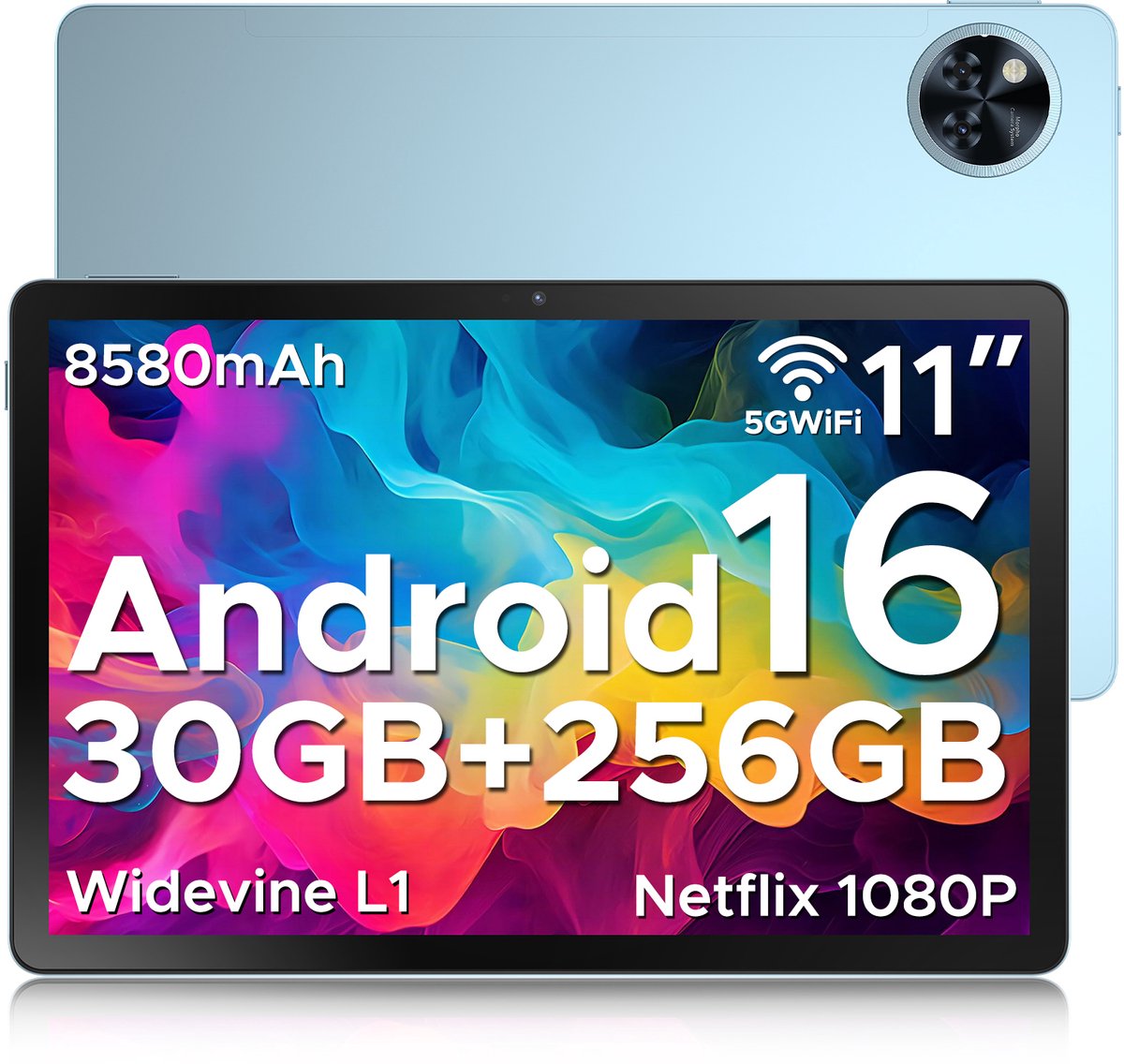 DOOGEE U11 Pro - Tablet - Tablets - 30GB RAM + 256GB ROM(2TB/TF) - 8580 mAh - 11 Inch - Android 16 - Dubbele luidspreker - T7200 Octa Core - 13MP Camera - 5G WIFI - Face ID - 7.9 mm Metallic Body - Zwart
