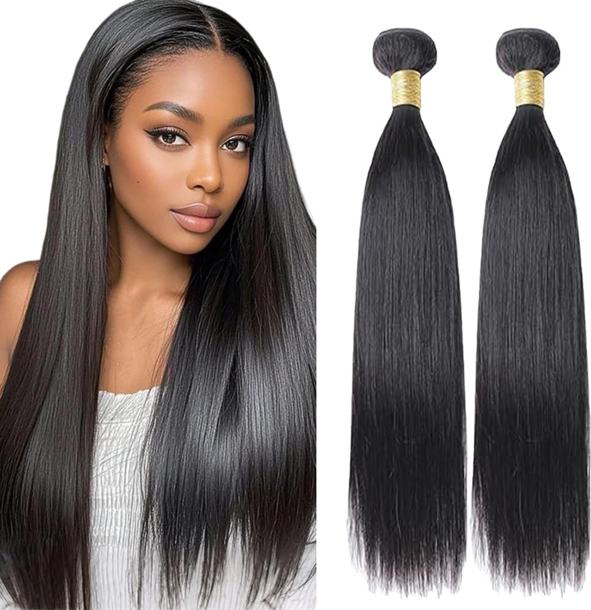 Human Hair Bundles Sew in Hair Natural Black Real Hair Extensions 2 Bundles Unprocessed Human Hair Minimal Smell Low Shedding for Women 20 20 Inch