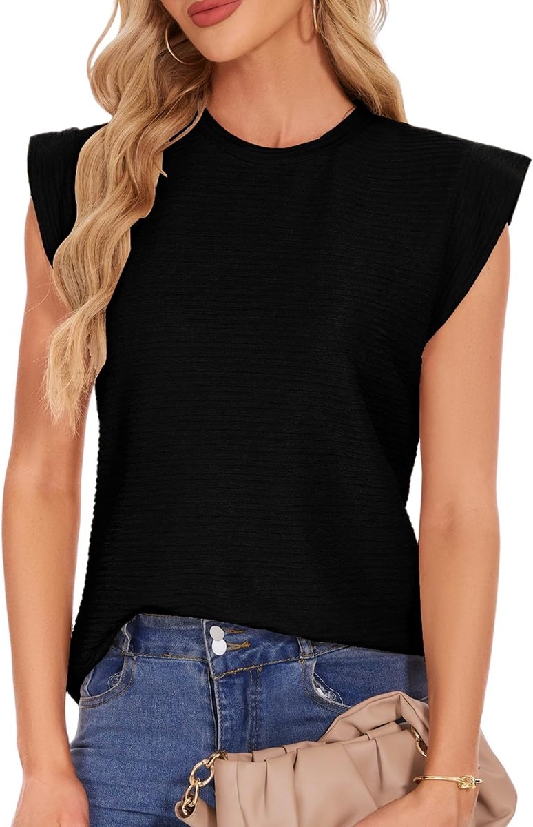 Tops voor dames zomer vest tops dames ronde hals mouwloos tank ruches mouwen S-XXL