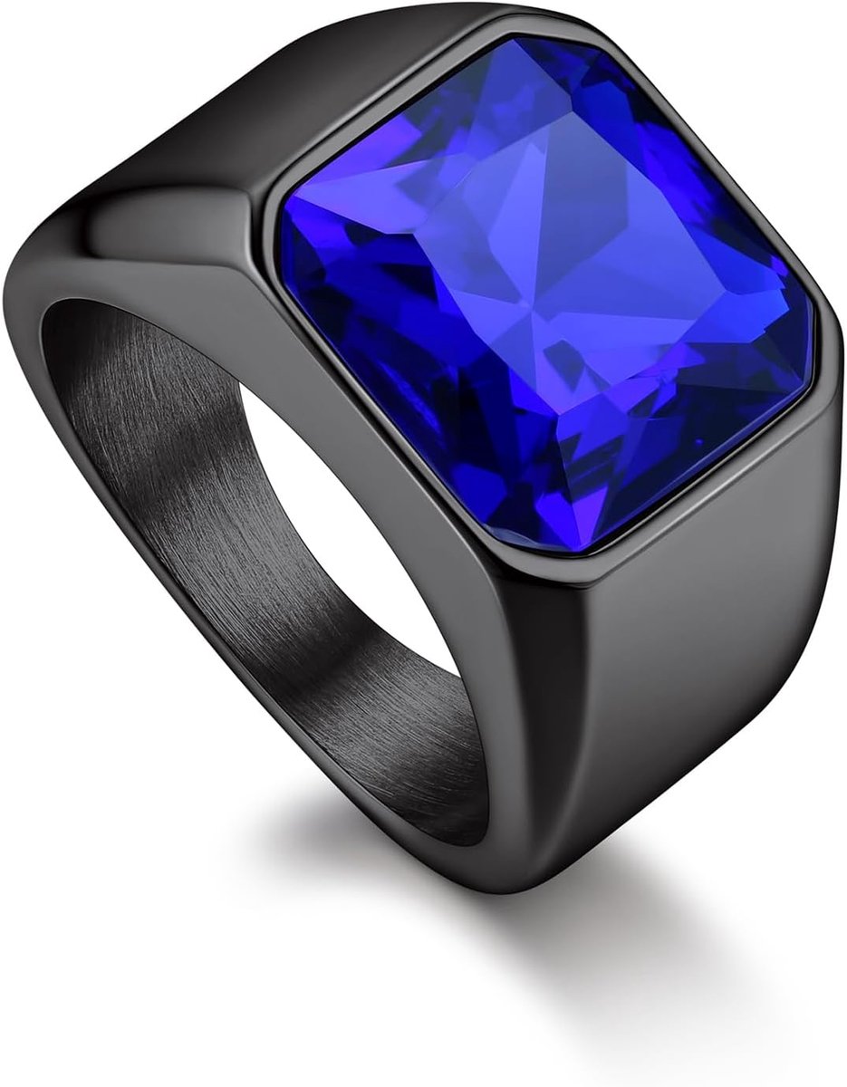Blauwe ring roestvrij staal herenringen blauwe ring bandring maat 72 mm vriendschapsring ring met blauwe steen 12 mm breed modesieraad blauw accessoires